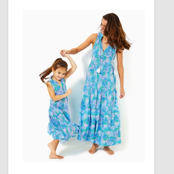 $198 NWT LILLY PULITZER MALONE MAXI DRESS LAS OLAS AQUA STRONG CURRENT SEA XL - Picture 6 of 13